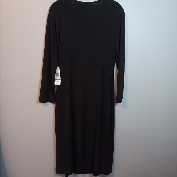 NWT Black Label by Evan-Picone Black Faux Wrap V-Neck 3/4 Sleeve Dress Size 16 - Picture 5 of 5